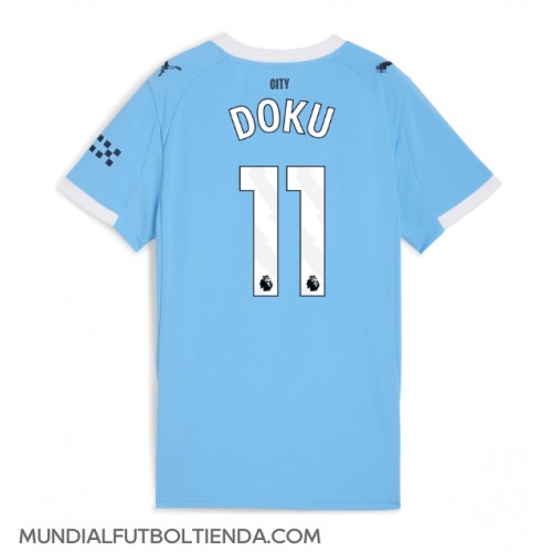 Camiseta Manchester City Jeremy Doku #11 Primera Equipación Replica 2025-26 para mujer mangas cortas